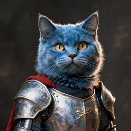 a soldier knight blue cat, realistic