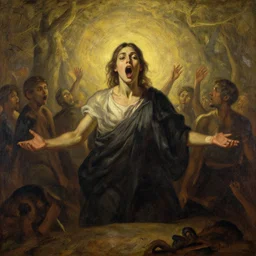 could there be a realization of such magnitude that it quite literally blows one ’ s mind?, center shock depicts such a moment of post - contemplative epiphany, oil painting by gustave dore,