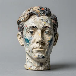 studio photograph of a mixed media surrealist of a human head by ernest pignon - ernest, antoni tapies and cy twombly, 5 0 mm,