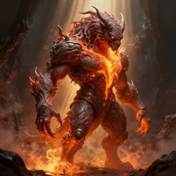 lavaflow skin humanoid beast. d & d, fantasy, intricate, rim light, god rays, volumetric lighting, dark souls, elegant, highly detailed, artstation, concept art, smooth, sharp focus, illustration, art by greg rutkowski, maxfield parrish and alphonse mucha