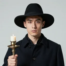 a mind - blowing portrait of a fortune seeker male, clean shaven, holding a candle holder, wearing a long hat, wearing dark maritime clothing, intelligent, deep focus, d & d, fantasy, intricate, elegant, highly detailed, digital painting, artstation, concept art, matte, sharp, illustration, hearthstone, art by artgerm and greg rutkowski and alphonse mucha