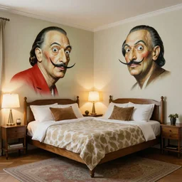 a cozy bedroom decorated by salvador dali, detailed, high resolution, wow!, intricate