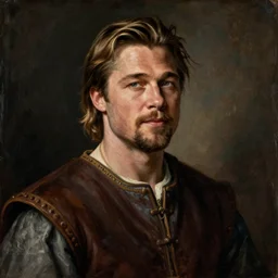 medieval oil painting portrait of brad pitt, 1 7 0 0 s