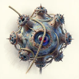 wire rope nephilim,art by Bernard Krigstein and John Picacio,trending on artstation, withered lighting product view,colored pencil art ,anaglyph filter ,mirrored,award-winning,mandelbulb 3d,