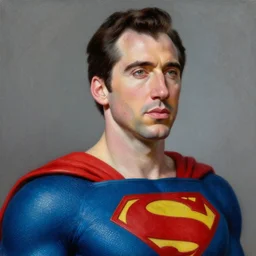 portrait of nicolas cage as superman looking away from the camera, intricate, extremely detailed oil painting by simon stalenhag, artstation