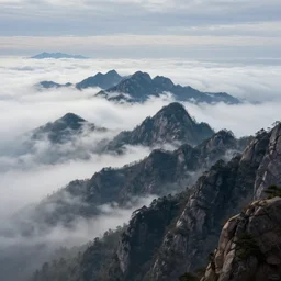 painting of mountain peaks and clouds, super wide angle, deep focus, hyper realistic, concept art, 8 k detail post - processing