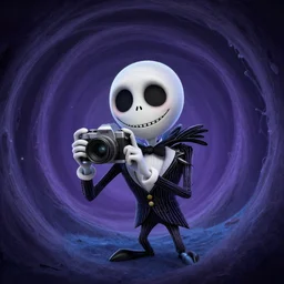curled perspective digital art of a cute smiling grandpa with a photo camera by anton fadeev from nightmare before christmas