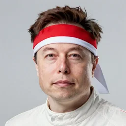 elon musk wearing a red and white headband as a symbol of the indonesian flag. independence day