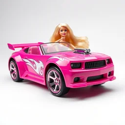 a pink hot wheels car merged with a barbie doll
