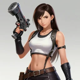 concept art of tifa lockhart holding unusual weapon, showing face and body, trending on artstation