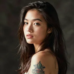 a beautiful mixed asian girl with a tattoo on her arm by Norman Rockwell