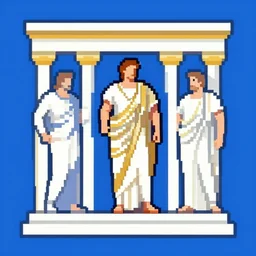 greece pantheon, pixel art, contrast colours, symmetrical pixels