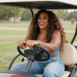 lizzo riding on a golf cart laughing hysterically