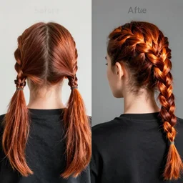 before/after, before and after, hairstyle comparison, fiery hairstyle, pigtails, braids, undercut