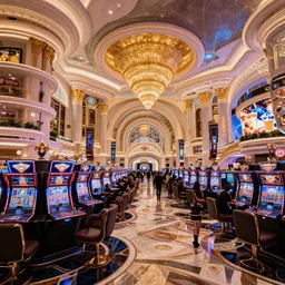 futuristic casino, crisp, artistic, artstation, luxury, las vegas, beautiful, large, people
