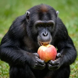an apple being devoured by an ape