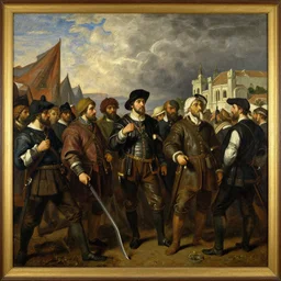 a painting in the style of jan matejko, oil on panel, depicting a historical event