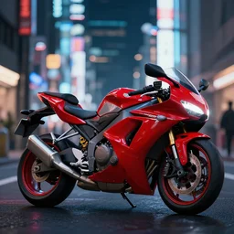 ultra realistic render of Akira motorbike in the streets of Tokyo at night, octane render, cyberpunk, 8K, depth of field, bokeh, Akira moto, Akira red bike, ultra detailed, photorealistic