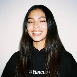 realistic photoshooting for a new balenciaga lookbook, color film photography, portrait of a beautiful woman, model smiles, model is showing her grillz, photo in style of tyler mitchell, 3 5 mm,