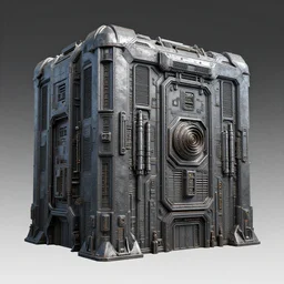 3d sculpt of a thick square industrial military scifi factory facade gun metal space station inspired by the matrix, star wars, ilm, beeple, star citizen halo, mass effect, starship troopers, elysium, the expanse, high tech industrial, Artstation Unreal