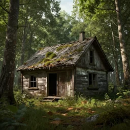 Abandoned cabin in the woods, hyper realistic, hyper detailed, 3D, Octane Render