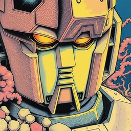 risograph grainy drawing vintage sci - fi, satoshi kon color palette, gigantic gundam full - body covered in iridescent dead coral reef 1 9 6 0, kodak, with lot tentacles, natural colors, codex seraphinianus painting by moebius and satoshi kon and dirk dzimirsky close - up portrait