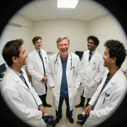 Every doctor who ever laughing at you, Darek Zabrocki, Karlkka, Jayison Devadas, Phuoc Quan, trending on Artstation, 8K, ultra wide angle, pincushion lens effect