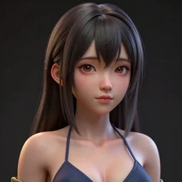 clothed, worksafe. cgsociety, by wlop, ilya kuvshinov, krenz cushart, greg rutkowski, trending on artstation. zbrush sculpt, octane, maya, houdini, vfx. close - up face of a cute anime japanese filipino girl wearing bikini. cinematic dramatic atmosphere, sharp focus, soft volumetric studio lighting.