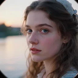 closeup _ plate _ photography _ portrait _ of _ a _ stunningly _ beautiful _ english renaissance _ female _ maiden face _ in _ soft _ dreamy _ light _ at _ sunset _ beside _ the _ river _ soft _ focus, annie leibovitz, hasselblad, nikon, steve mccurry, david lazar, jimmy nelsson