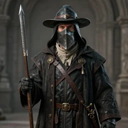 portrait photograph of a plague doctor warrior.  Extremely detailed. 8k