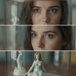 beautiful three point perspective film still of holly herndon in ronin, extreme closeup portrait in style of frontiers in blade runner miniature photography fashion architectural art studio seinen manga edition, real - life porcelain fairy statue in glass jar, eye contact, anatomically correct, tilt shift background, soft lighting, kodak portra 4 0 0, 8 k, macro, cinematic style by emmanuel lubezki