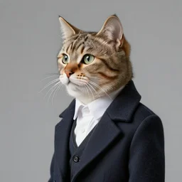 a cat wearing a formal overcoat, portait photo, profile picture, hyperrealistic, concept art, octane render, unreal engine 5, digital art, high quality, highly detailed, 8K, cute, defined face, elegant clothes, trending on DeviantArt