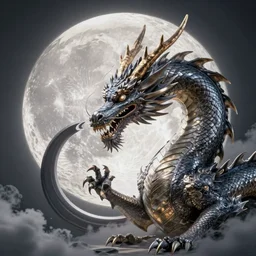 digital art of colossal dragon eating a moon