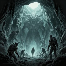 movie poster, game about deep caves and void monsters, cinematic light, clean linework, finely detailed, 4 k, trending on artstation, concept art by stanley lau