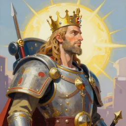 greg manchess portrait of the blessed and epic emperor of mankind in a shine of eternal glory warhammer 4 0 k, fantasy, medium shot, asymmetrical, profile picture, organic painting, sunny day, matte painting, bold shapes, hard edges, street art, trending on artstation, by huang guangjian and gil elvgren and sachin teng