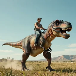 a man ride t - rex