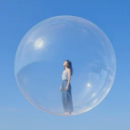 painting. i stand in the center of a beautiful blue sky, surrounded by a clear bubble. the bubble is like a force field, keeping the sky inside and everything else out. i feel like i'm in a dream, or a different world entirely. the sky is so vast and empty, but it's also incredibly peaceful. i close my eyes and take a deep breath, feeling the bubble cocooning me in its peacefulness.