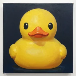 portrait of a yellow rubber duck, by beeple, oil on canvas.