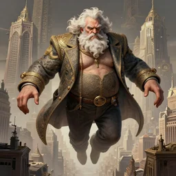 huge ugly old man floating above the city very intricate details, elegant, highly detailed, digital illustration, trending in artstation, trending in pinterest, glamor pose, concept art, smooth, sharp focus, art by artgerm and greg rutkowski