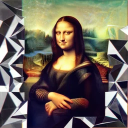 mona lisa, optical ilusion, collage, made of diamond shapes, glitch art, pop art, dreamcore