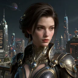 Сyberpunk style portrait in a crowded city on another planet, Neo Norilsk, Neo Kyiv, sci-fi, fantasy, intricate, very very beautiful, elegant, highly detailed, smooth, photorealistic, cinematic, Unreal Engine 5, sharp focus, by Evgeny Zubkov, by Marat Zakirov, trending on Behance