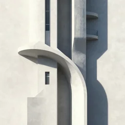 of a highly detailed photo of abstract architecture mixing between real and fake world, vertical tower upside down with curve going to the sky, walking towards planet, black and white color, portals in the background, art nouveau, cyber punk, high contrast, black point,