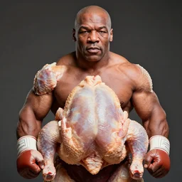 a photorealistic portrait of mike tyson made of raw chicken