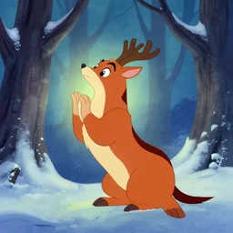 magical animal spirit in the winter woods. limited palette, western 2 d animation from the 2 0 1 0 s, backlighting, bold composition, depth of field.