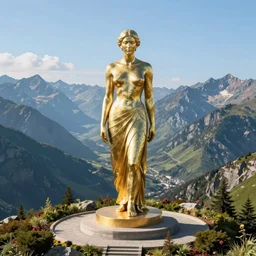 a monumental sculpture by jenna krypell in a vast mountain landscape, raytracing, 8k, octane render, volumetric, vivid, beautiful, hyperrealism”