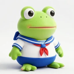 frog plushie wearing a sailor suit