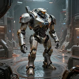 a scifi brutalist maschinen krieger robot factory, ilm, beeple, star citizen halo, mass effect, starship troopers, elysium