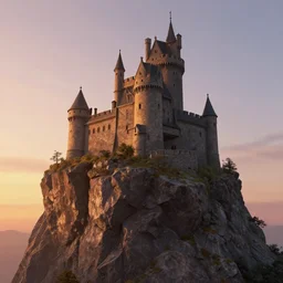 Castle on the rock with sunset, Unreal Engine, Greg Rutkowski, ArtStation