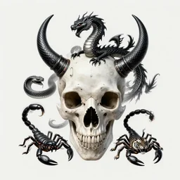 tribal cryptic king skull, ancient high tech, black rattlesnake, phoenix dragon, scorpion, tiger, burning halo, intricate artwork by tooth wu and wlop and beeple, greg rutkowski, symmetrical artwork, illustration, hyper detailed, sharp, smooth, vibrant colors, smooth gradients, high contrast, heavy depth of field, aperture f 1. 2