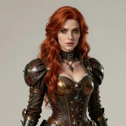 portrait of beautiful woman, red hair, steam punk dress, sharp focus, high detailed, concept art, caustics, finnian macmanus, artstation